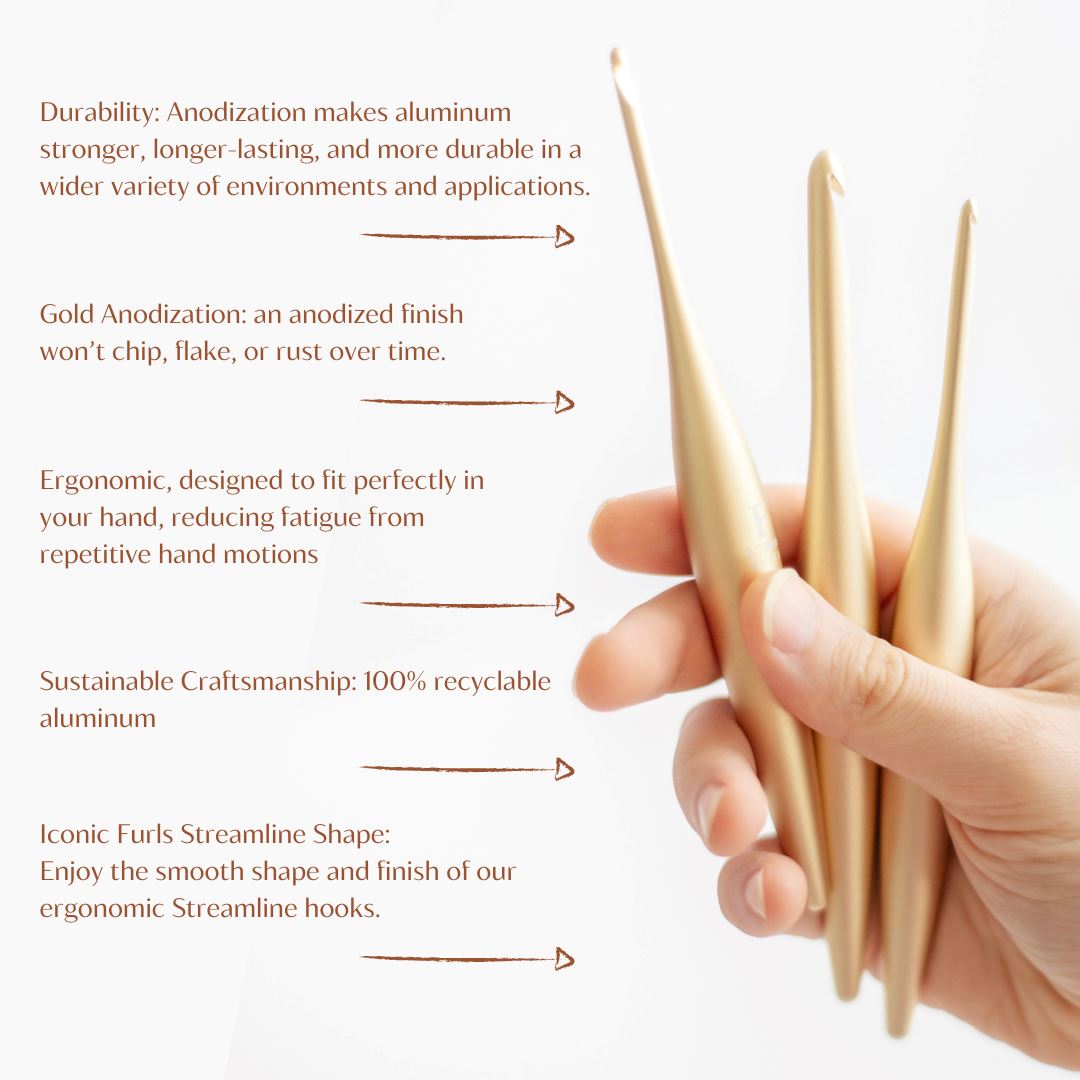 Gold Streamline Metal Crochet Hooks Metal Streamline FurlsCrochet