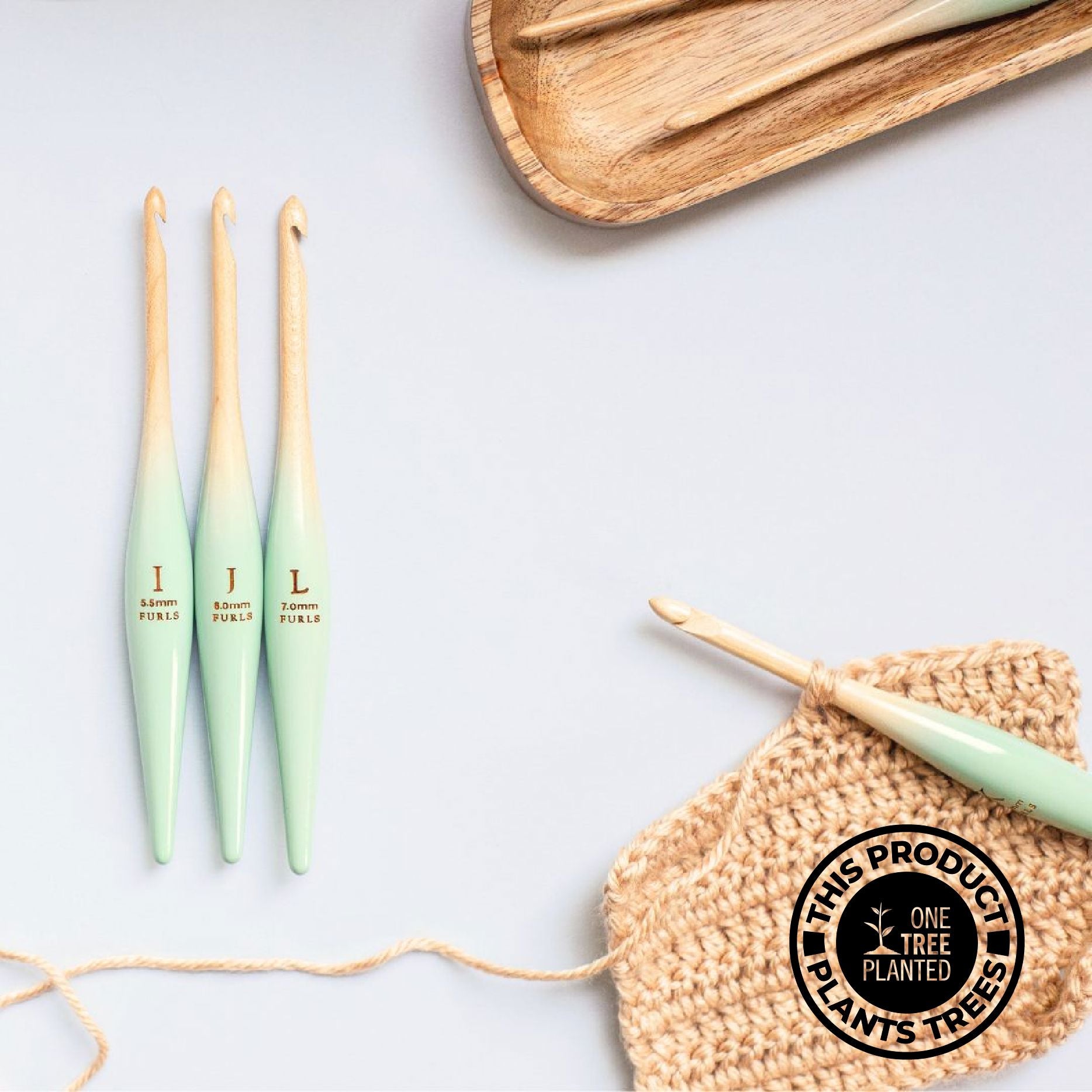 Limited Edition Sage Ombre Streamline Wood Crochet Hooks Wood Streamline FurlsCrochet