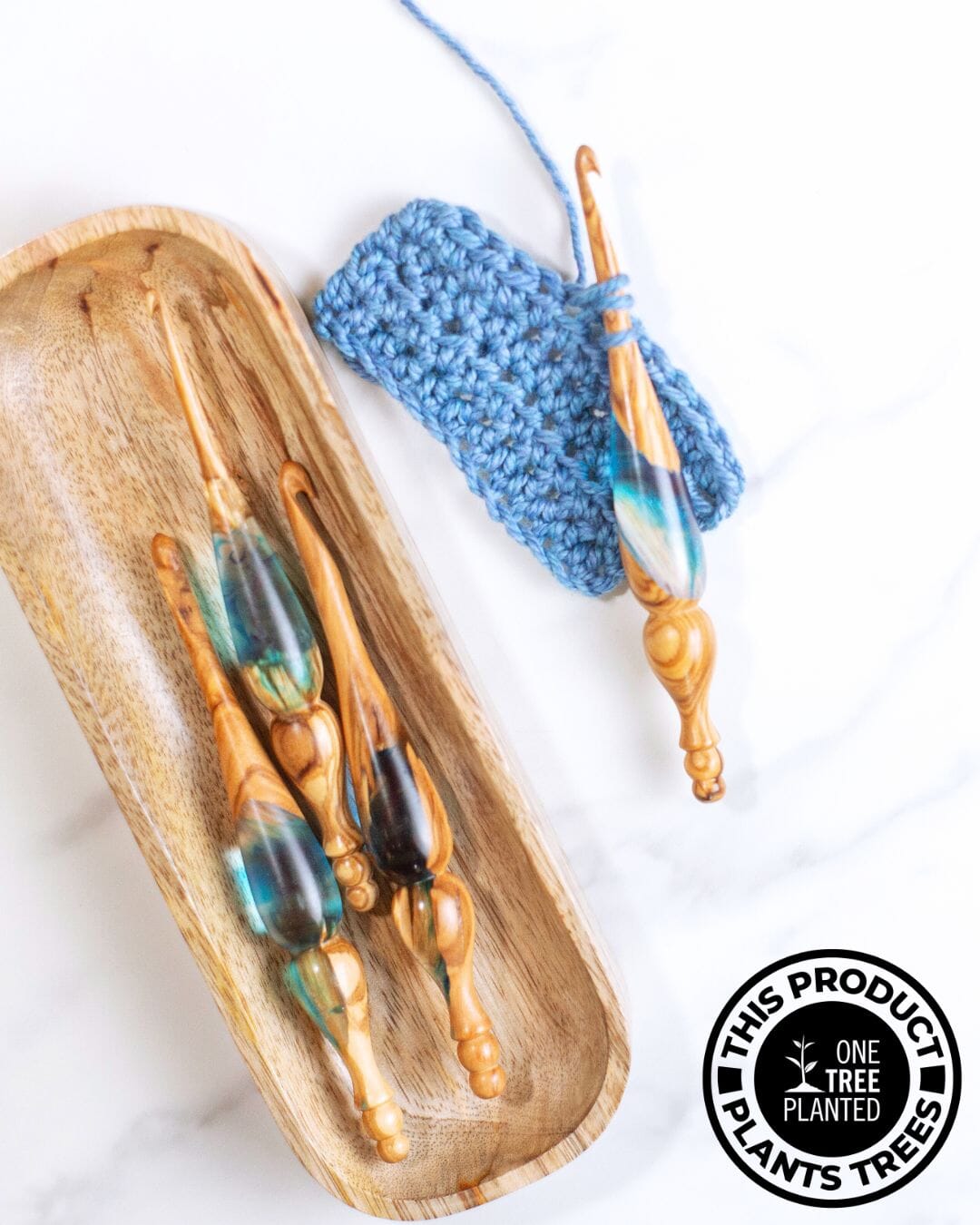 Limited Edition Alpha - Azure + Olivewood Wood Crochet Hook Alpha FurlsCrochet 